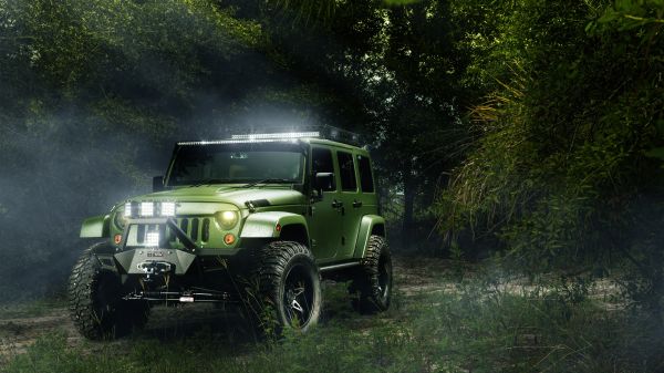 LED headlight,3840x2160 px,Jeep,landscape,off road,trees