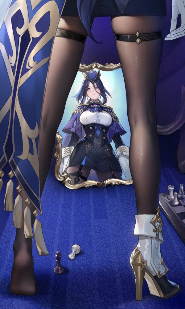 Genshin Impact,การแสดงภาพบุคคล,pantyhose,เครื่องแบบ,Clorinde Genshin Impact,dark blue hair