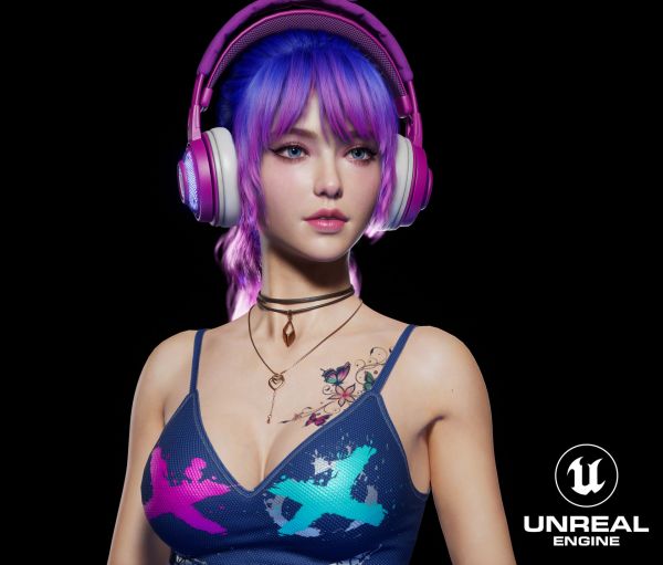 women,dyed hair,Long Tai Zi,CGI,headphones,colorful