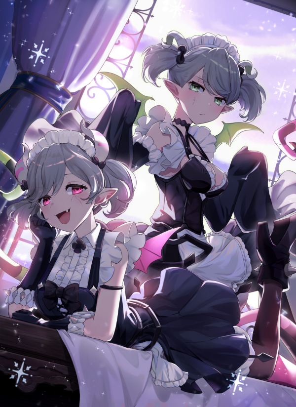 anime,anime girls,two women,Yu Gi Oh,maid,maid outfit