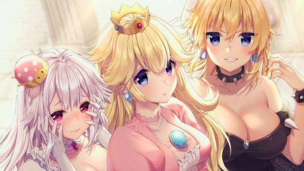 胸部,Bowsette,动漫,动漫女孩,大胸部,金发女郎