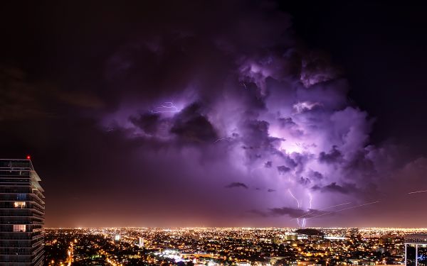 Manzara,Şehir,Şehir manzarası,gece,gökyüzü,Şimşek