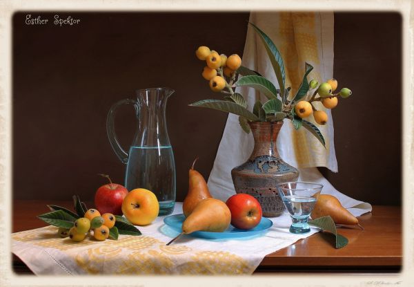 painting,leaves,white,food,red,reflection