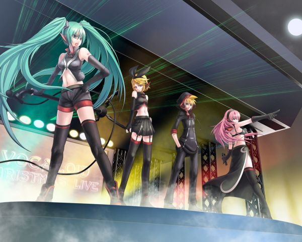 anime,vocaloid miku,dievča,spevák,štádium