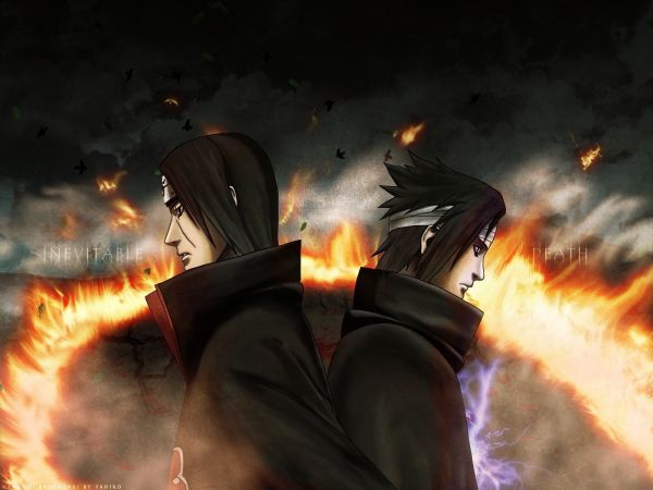 anime, Naruto Shippuuden, brødre, Uchiha Sasuke, Uchiha Itachi, flamme