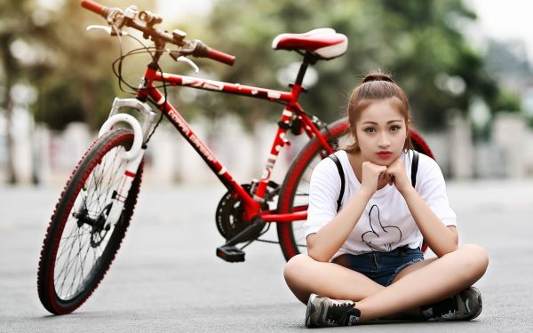 妇女,模型,自行车,妇女与自行车,亚洲人,车辆