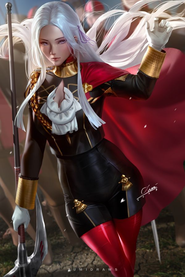 Edelgard von Hresvelg, пожар Герб, fire emblem three houses, видео игри, Дами, Бяла коса