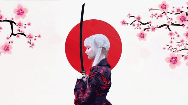 Digital kunst,japansk,samurai,katana,kunstværk,Kvinder