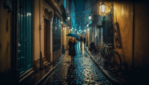 ai art,illustration,women,Paris,umbrella,cobblestone