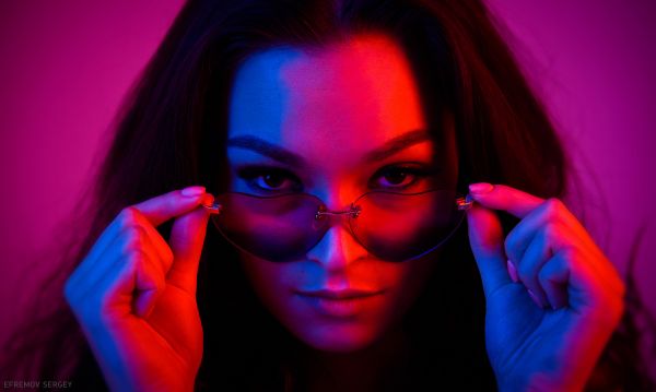 women,face,portrait,Sergey Efremov,women with glasses,neon