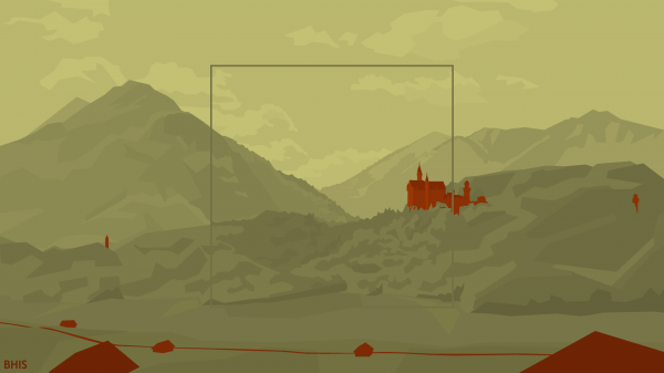 Illustration, Berge, Minimalismus, Himmel, Straße, Schloss