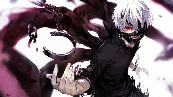 anime, anime kluci, Kaneki Ken, Tokyo Ghoul, černé vlasy, červené oči