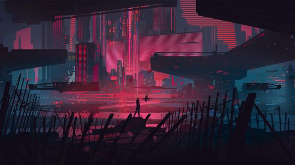 digital art,landscape,Retro style,neon,futuristic city