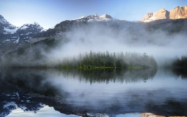 日没,水,自然,風景,山々,湖