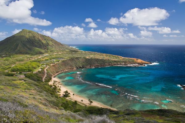 landschap, zee, baai, strand, kust, kust-