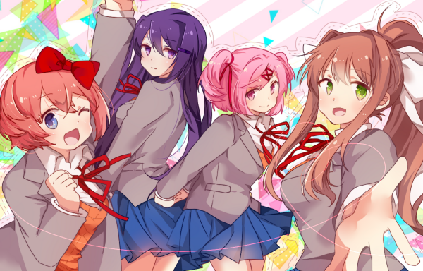 애니메이션,애니메이션 소녀들,Doki Doki Literature Club,Monika Doki Doki Literature Club,Sayori Doki Doki Literature Club,Yuri Doki Doki Literature Club