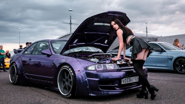 bil,kjøretøy,lilla biler,Nissan GTR,brunette,modell