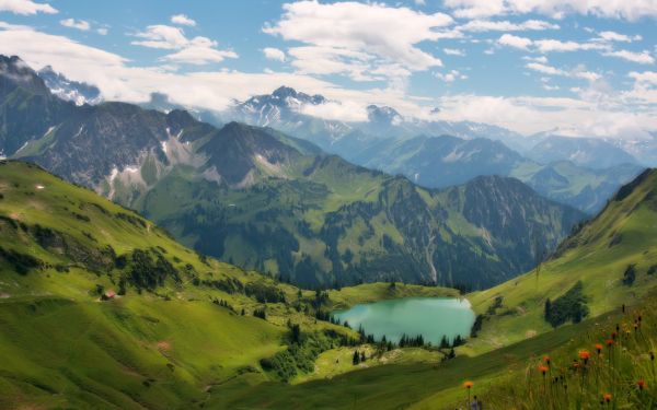 Árvores,panorama,montanhas,Colina,lago,natureza