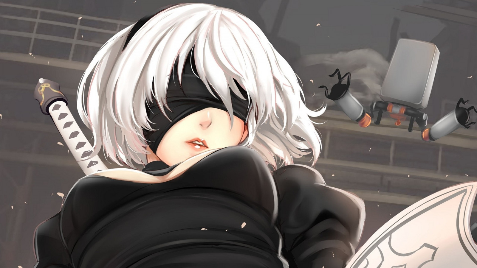 Anime, Filles anime, ouvrages d'art, cheveux noirs, Nier Automata, Vêtements, costume, capture d'écran, Mangaka