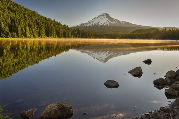 Озеро Триллиум,Размышления,пейзаж,Фотография,Орегон,Восход