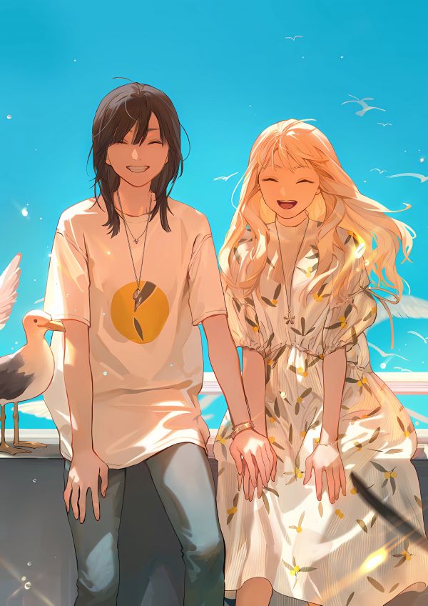 tanjiu9,Anime,Meninas anime,colorida,Tamen De Gushi,Fundo azul