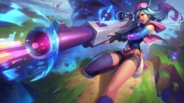 splash screen,League of Legends,Caitlyn League of Legends,pixels,Video Game Art,Computerspellen