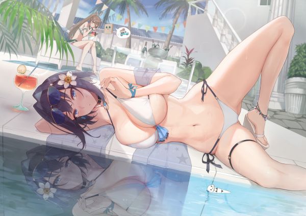 Anime,Filles anime,Maillots de bain,Ouro Kronii,Nanashi Mumei,Hololive English