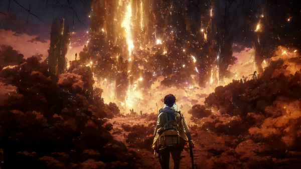 anime,Attack on Titan Game,Epic background,explosie,sterren,Eren Jeager