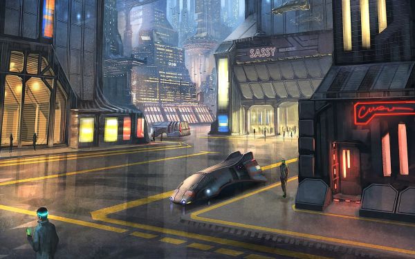 digital art,artwork,street,road,science fiction,futuristic city