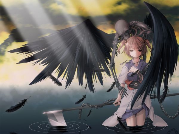 illustration,anime,animeflickor,vingar,touhou,skalle