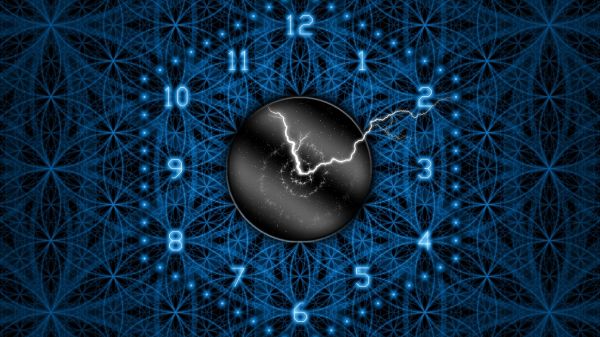 blue,digital art,sphere,numbers,symmetry,lightning