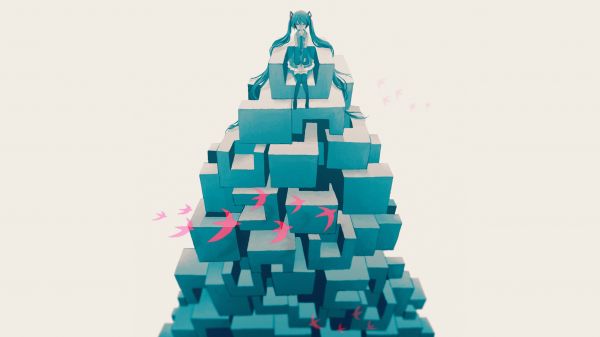 ボーカロイド,初音ミク,アニメの女の子,単純な背景,青い髪,長い髪