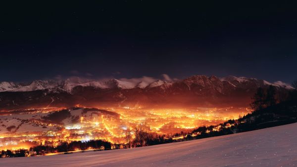 landscape,sunset,sky,lights,mountains,night