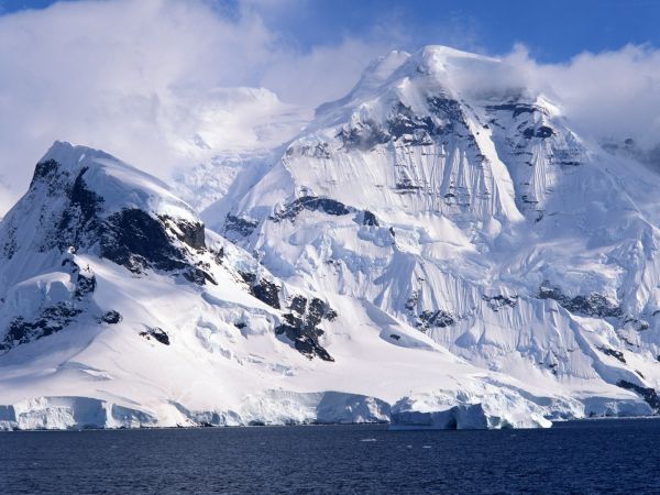 montañas, nieve, invierno, iceberg, Piedras, Nubes