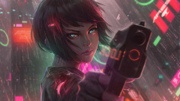 Filles anime,Anime,GUWEIZ,Cyberpunk,pistolet,ouvrages d'art