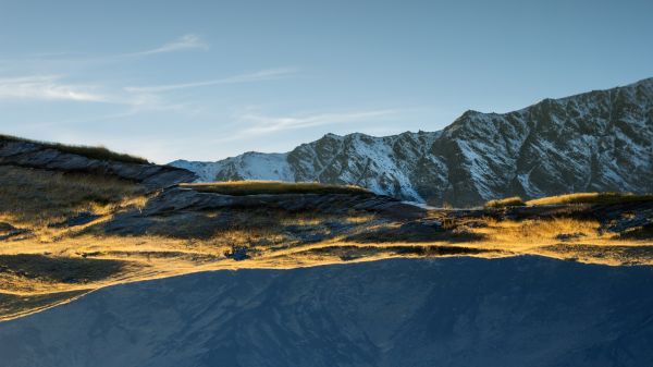 landskap, 4k, bergen, fält, vatten, reflexion