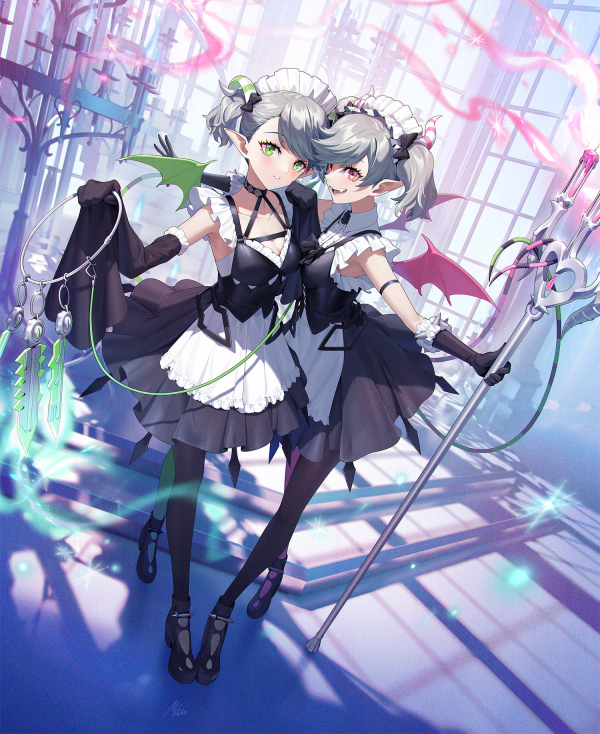 anime,anime girls,two women,Yu Gi Oh,maid,maid outfit