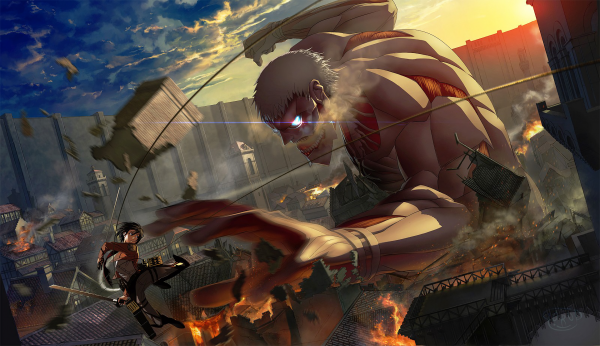 Mikasa Ackerman,Kolossaler Titan,Fliege,Feuer,Attack on Titans,Shingeki kein Kyojin