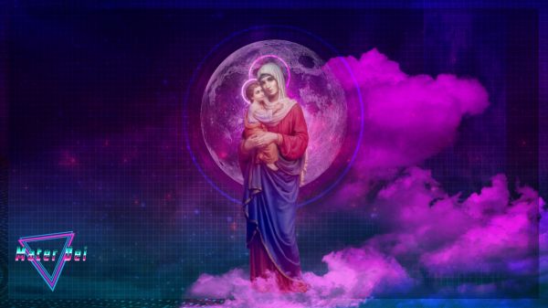 Lune,Holy Mary,Mater Dei,Vaporwave,des nuages