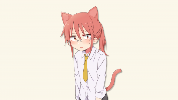 pri pohľade na diváka,Kobayashi san Chi no Maid Dragon,Kobayashi Kobayashi san Chi no Maid Dragon,jednoduché pozadie,mačacie uši,cat tail