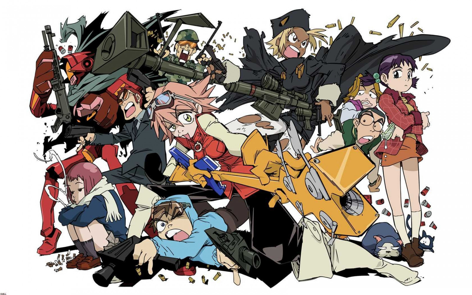 illustration, anime, cartoon, FLCL, Haruhara Haruko, Samejima Mamimi, comics, Person, Nandaba Naota, Canti, comic book