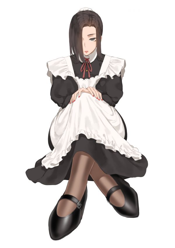 animeflickor,maid outfit,hembiträde,Martha Throtem,enkel bakgrund,förkläde