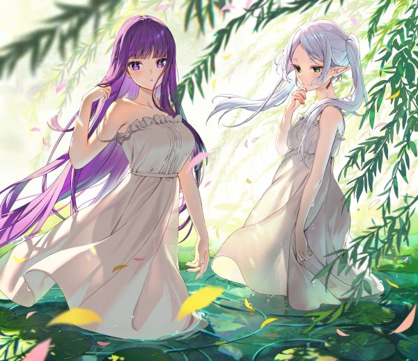 Sousou No Frieren,frieren,สาวอะนิเมะ,Fern Sousou No Frieren,two women,น้ำ