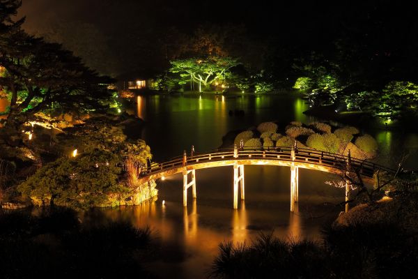 3000x2000 px,橋,自然,庭園,日本,夜