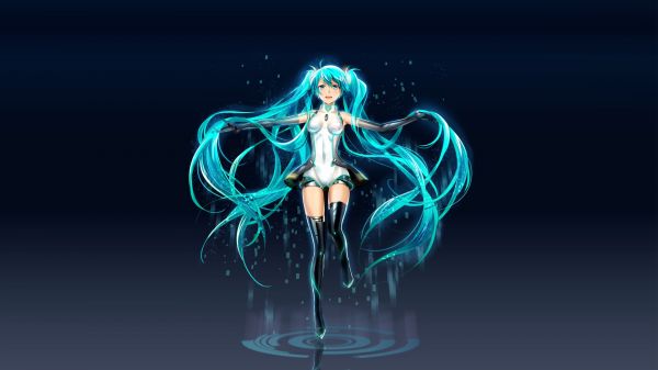 ボーカロイド,初音ミク,アニメの女の子,単純な背景,初音ミク追加,青い髪