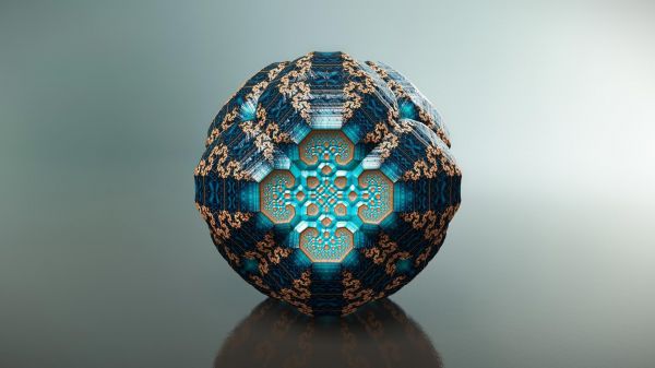 3D, esfera, azul, Fractal, simetría, verde