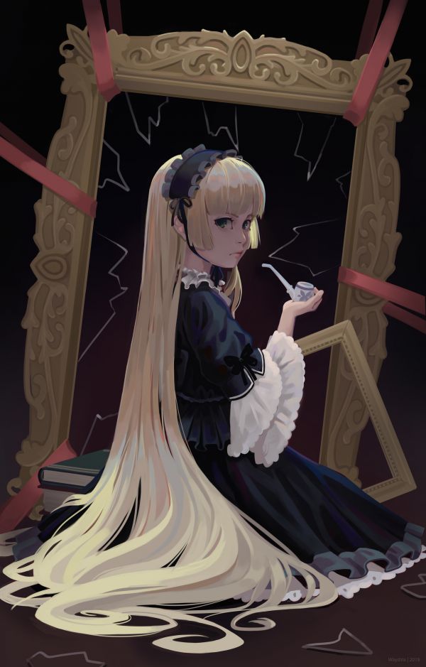 animemeisjes,lang haar,Gosick,pijp,blond haar,groene ogen