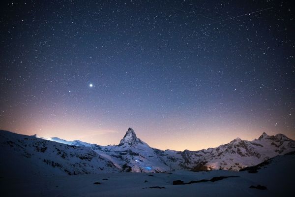 nature,landscape,mountains,starry night,snow