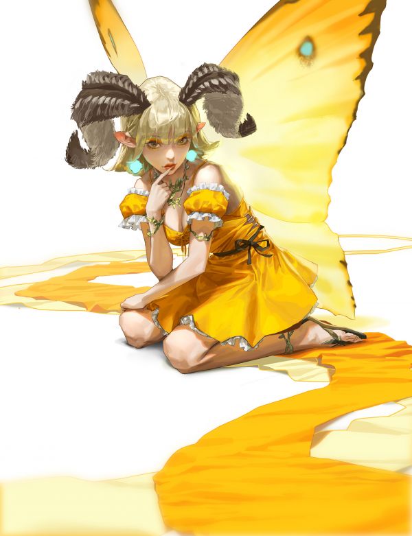 yellow clothing,Sungmoo Heo,drawing,women,butterfly,yellow