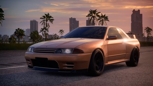 Nissan,Nissan Skyline R32,city,street view,Retro car,sky